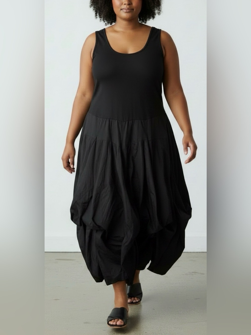 NEW Pyramid Collection Black Whimsigoth Lagenlook Bubble Skirt Maxi TankDress 1X
